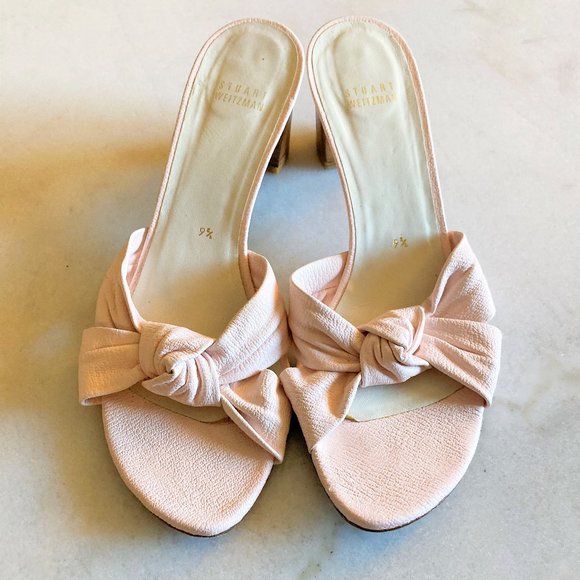 Stuart Weitzman pink leather open toe stacked heel slide sandals heel shoes 9.5 - Picture 3 of 7